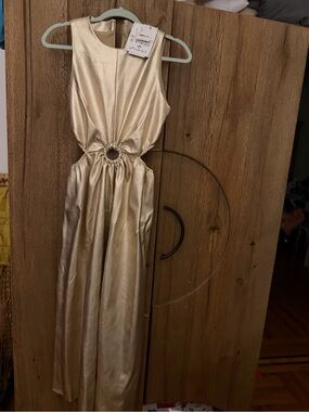 Free People Metallic Gold Sleeveless Cutout Maxi Dress